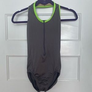 Grey Leotard w/ Green Zipper